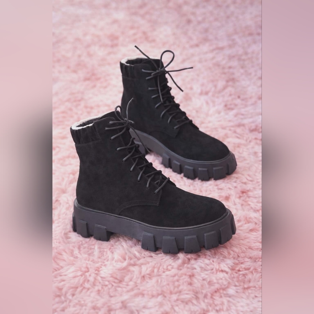 Black Chunky Sole Combat Boots